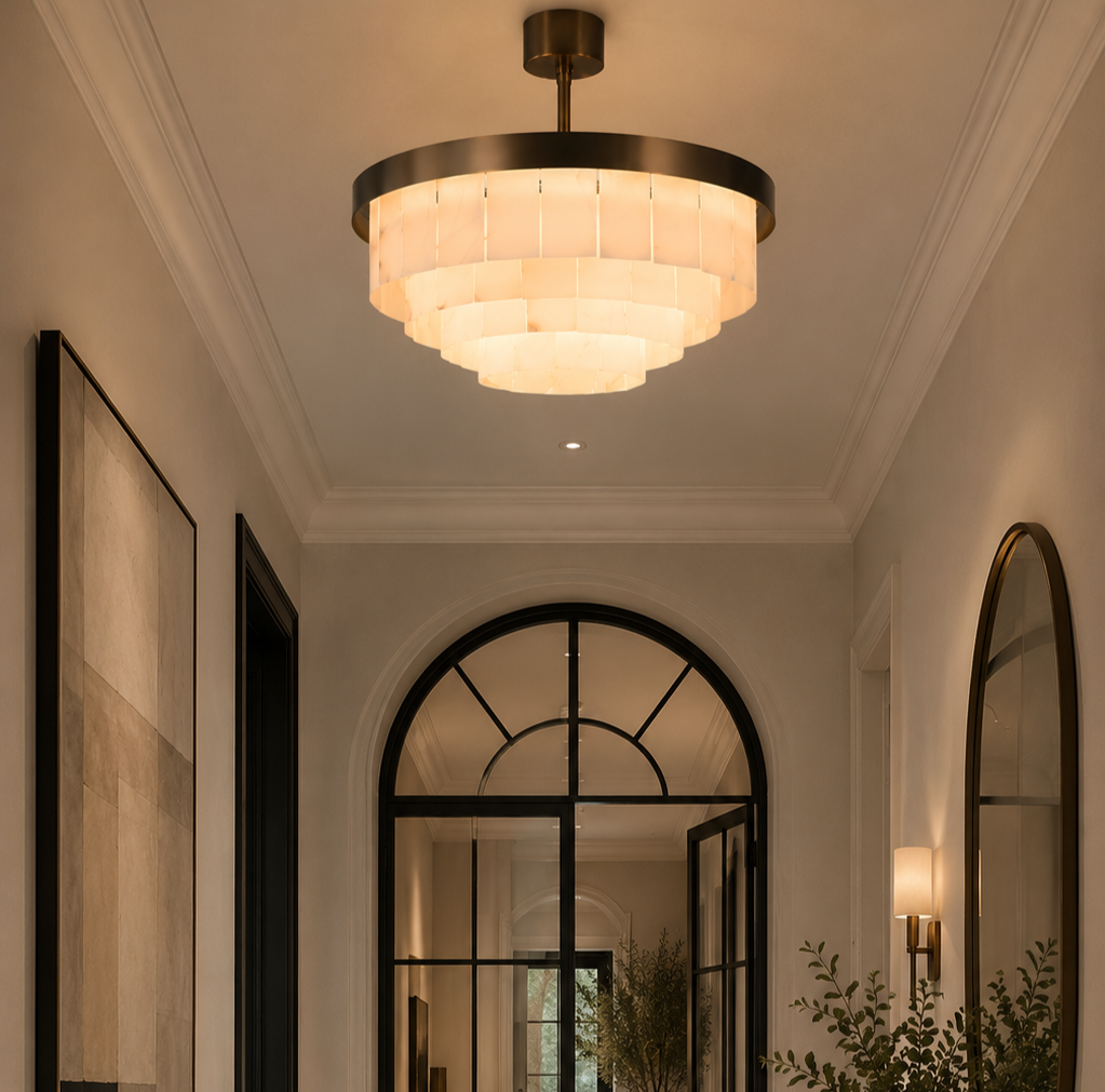 Mayfair Bronze & Alabaster Pendant 60cm by Luxe Collection