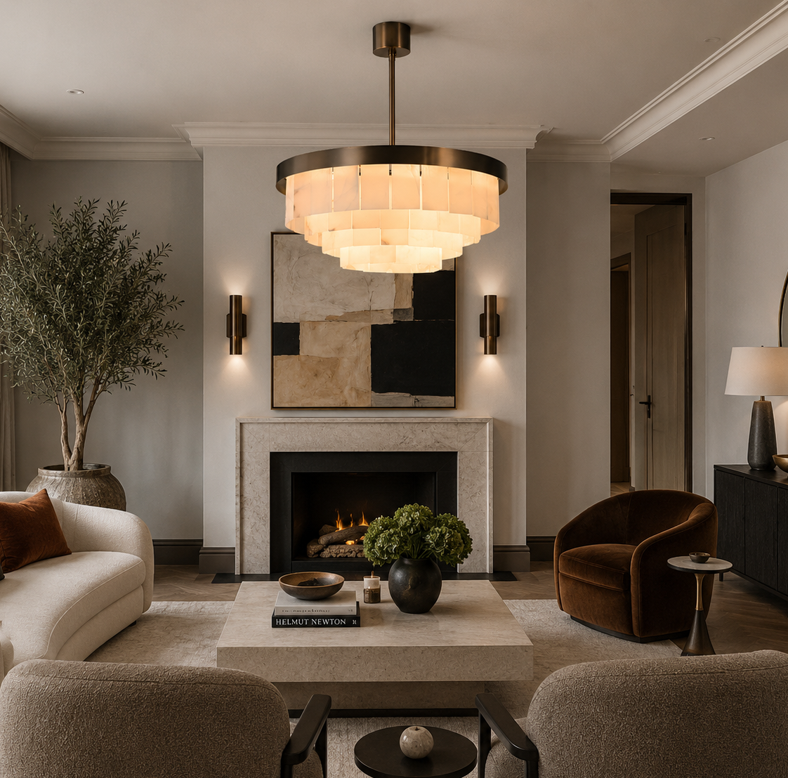 Mayfair Bronze & Alabaster Pendant 60cm by Luxe Collection