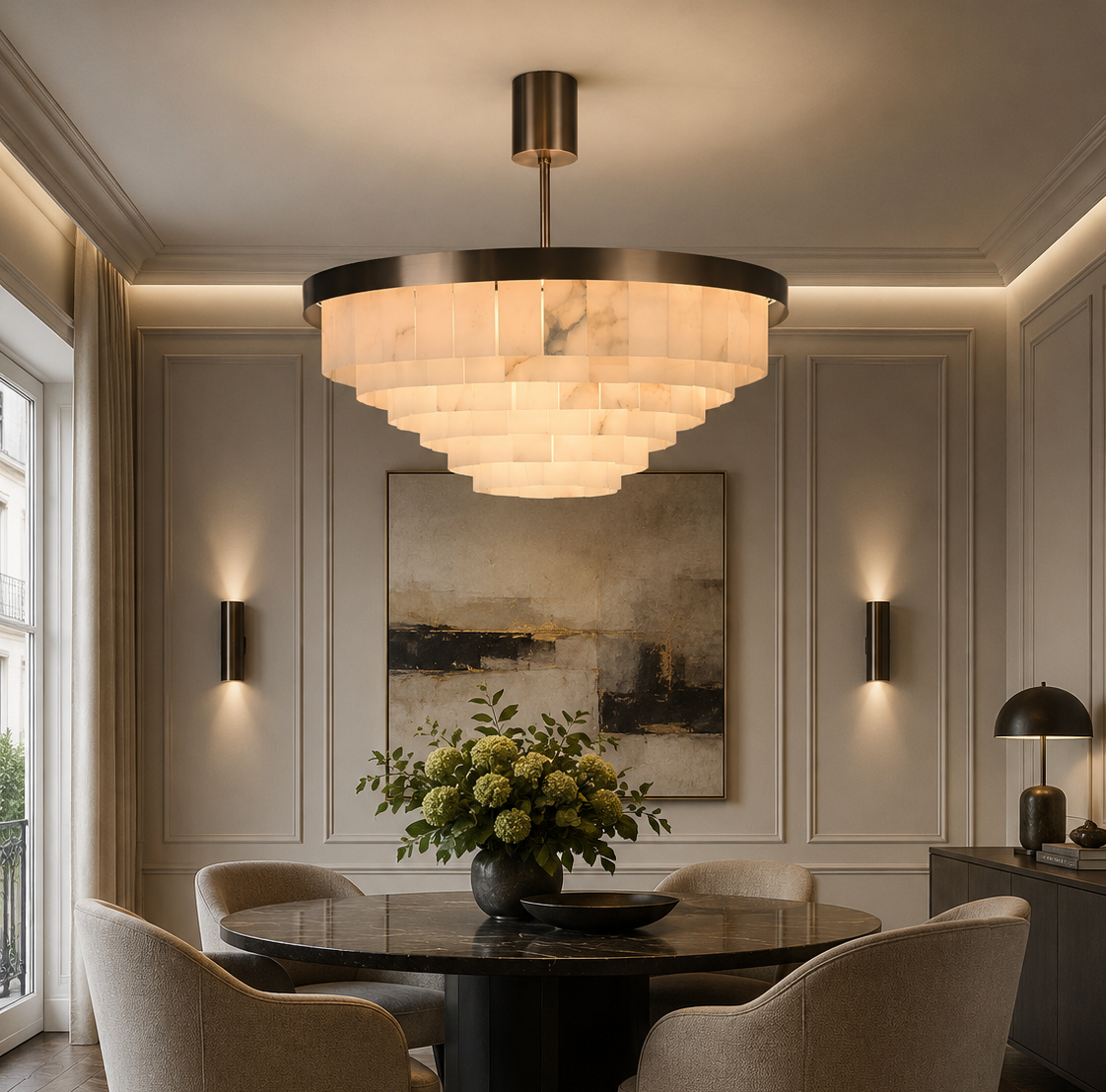 Mayfair Bronze & Alabaster Pendant 80cm by Luxe Collection