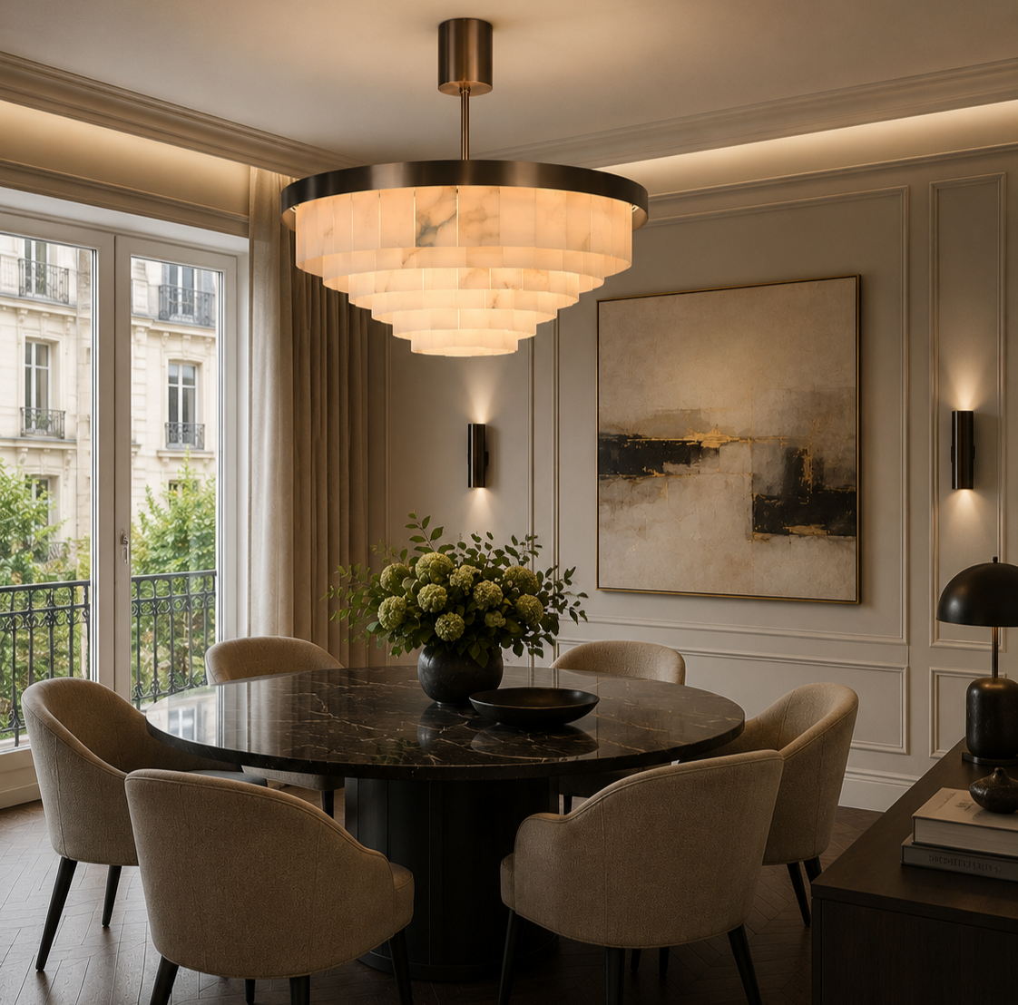 Mayfair Bronze & Alabaster Pendant 80cm by Luxe Collection