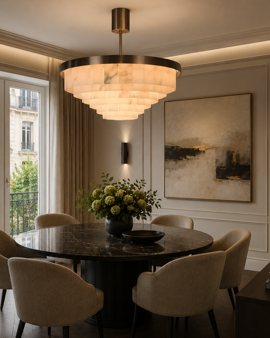 Mayfair Bronze & Alabaster Pendant 80cm by Luxe Collection