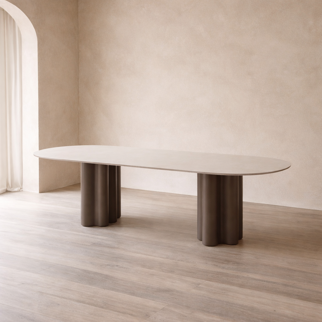 Moon Dining Table Cocoa Wood & Cream Ceramic Top by Tommy Franks