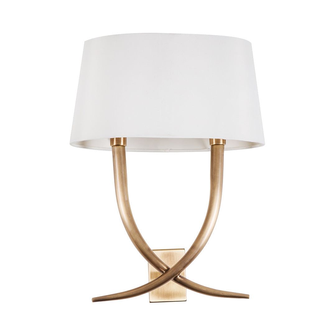 Iva Brass Wall Light with White Fabric Oval Shade by RV Astley