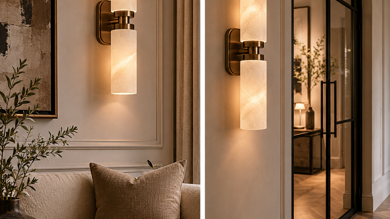 Revere Wall Light in Bronze & Alabaster Shades by Luxe Collection