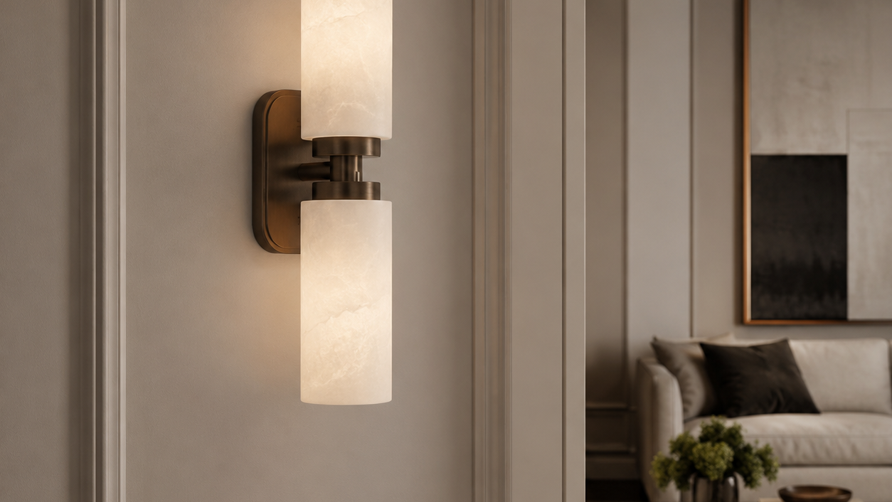 Revere Wall Light in Bronze & Alabaster Shades by Luxe Collection
