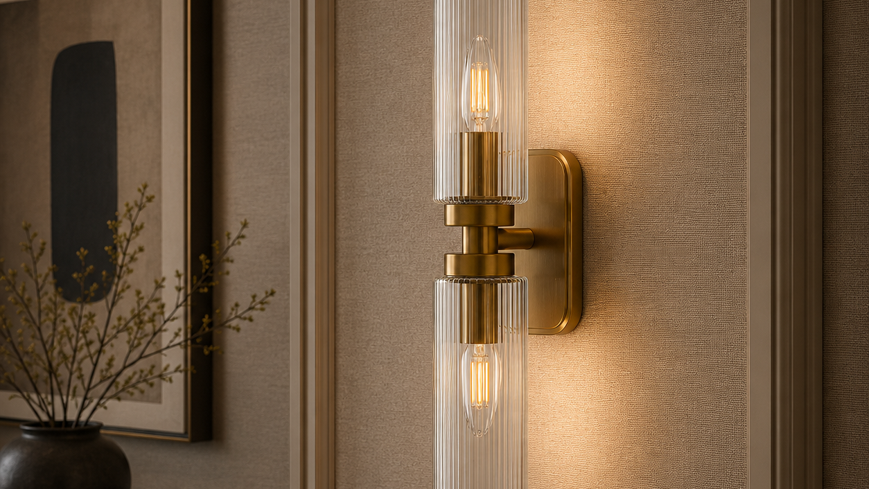 Revere Wall Light in Gold with Clear Glass Light Shade by Luxe Collection