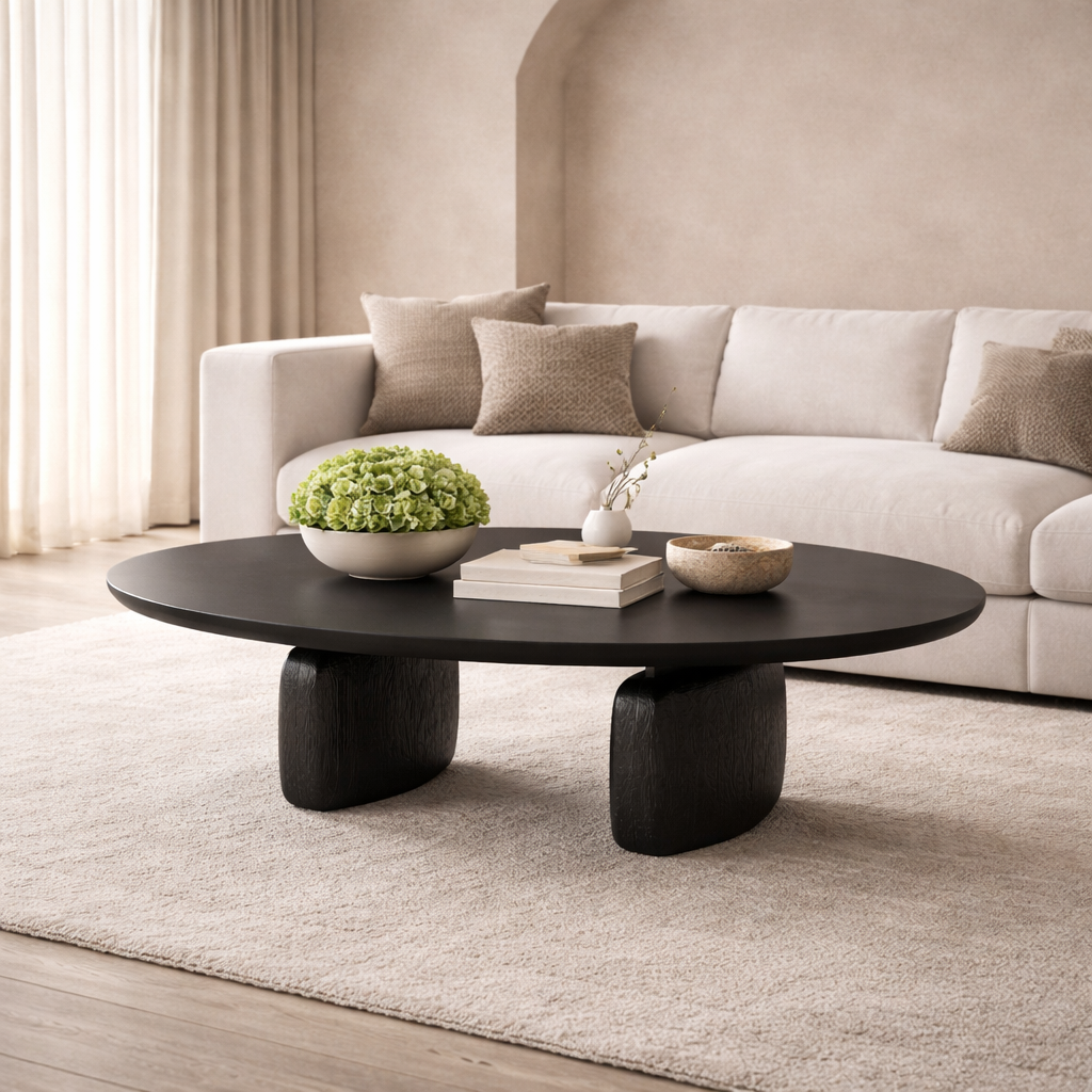 Underline Round Coffee Table Black Oak by Tommy Franks