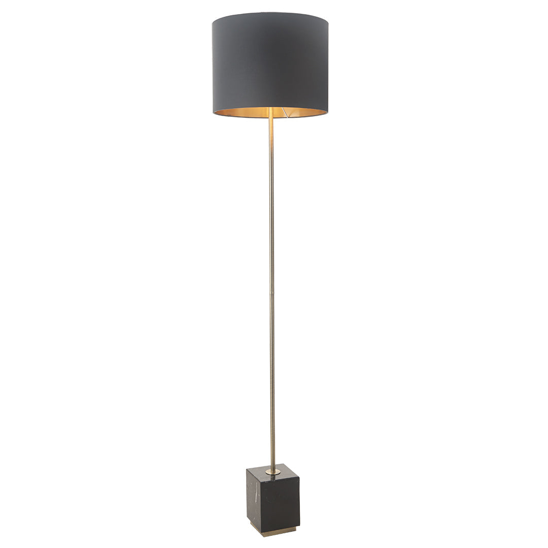 Carmel Antique Brass & Black Marble Floor Lamp with Black Shade by RV Astley