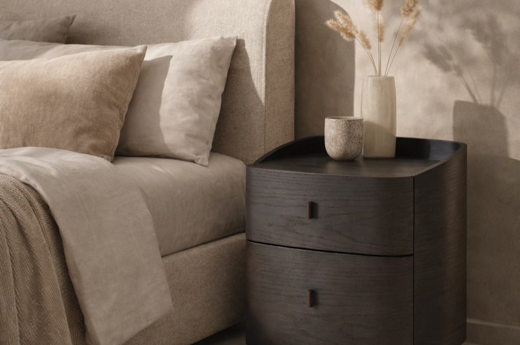 Vertu Smoke Oak Bedside Table by Tommy Franks
