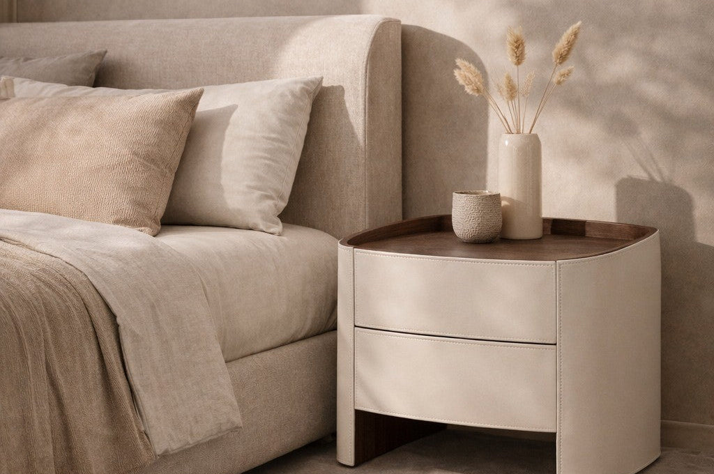 Ruffia Matte Beidge & Walnut Bedside Table by Tommy Franks