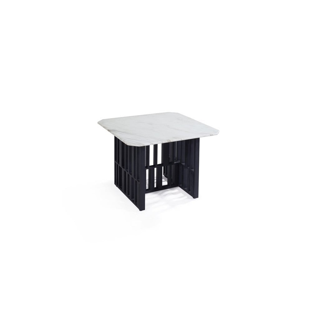 Lexington Side Table Matte White Marble Top & Black Steel Legs by Tommy Franks
