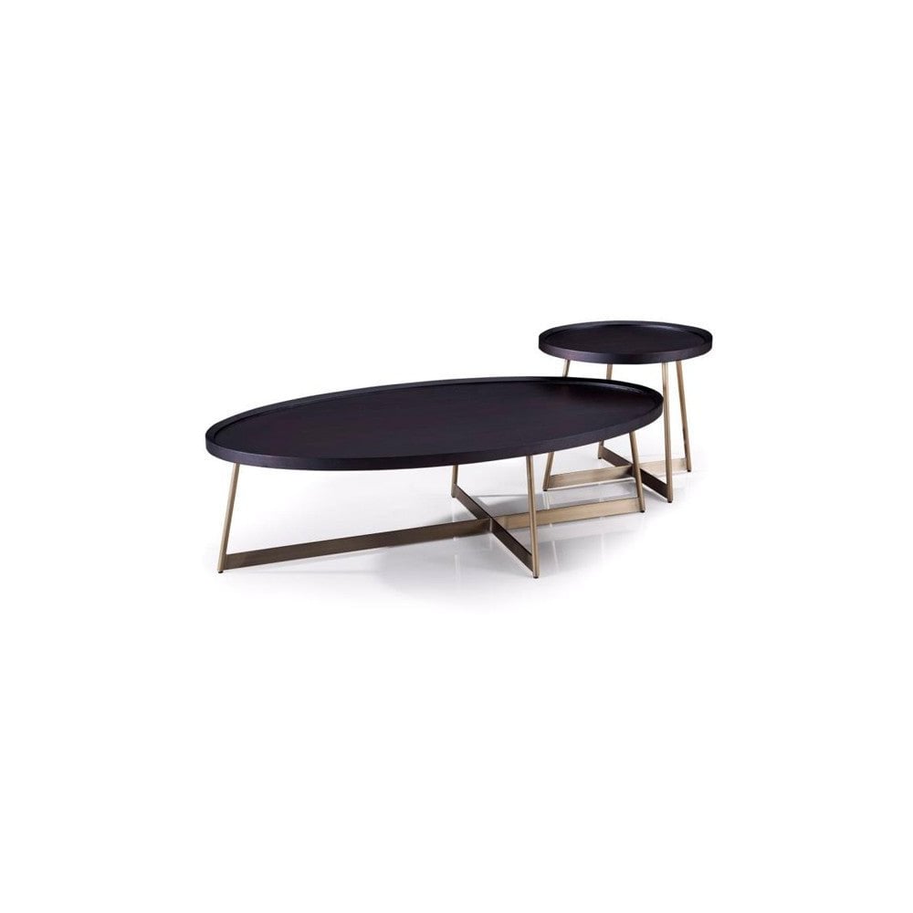 Lane Coffee Table Smoke Oak Wood & Gold Frame by Tommy Franks