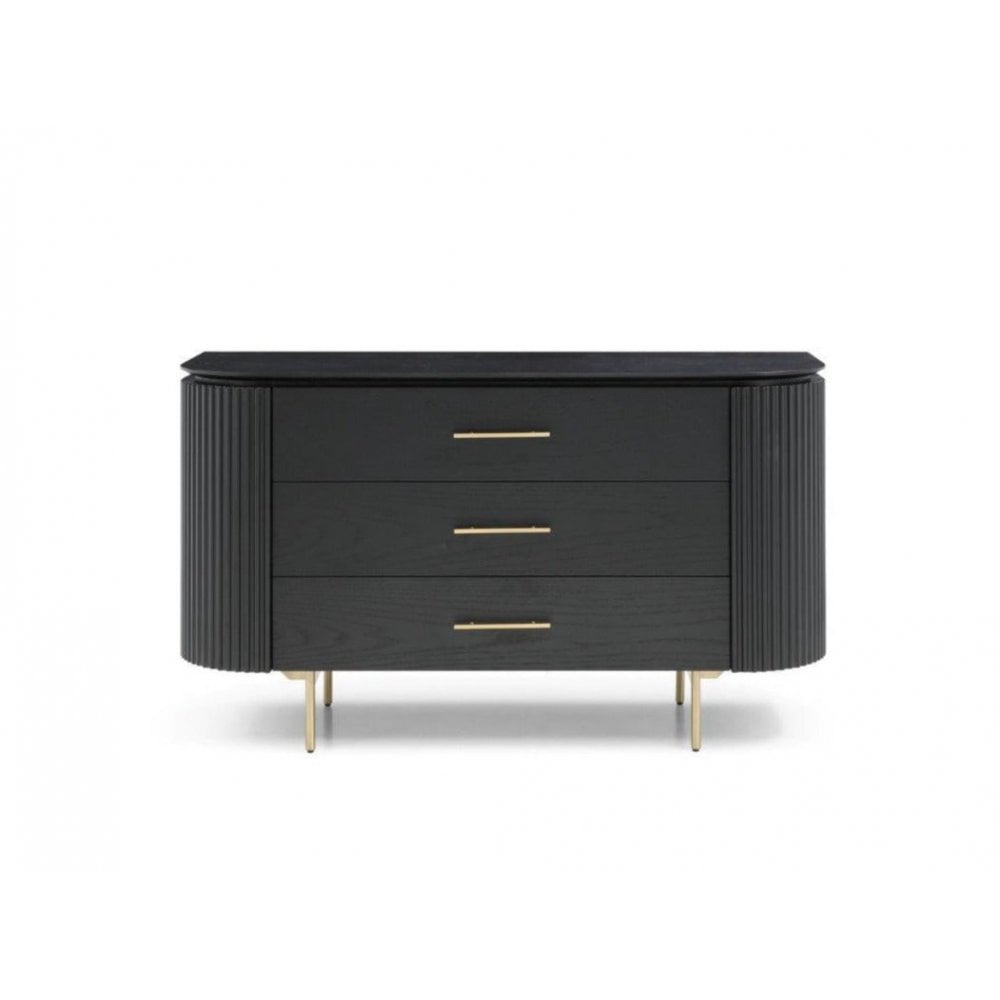 Lantine Black Oak & Brass Chest of Drawers by Tommy Franks