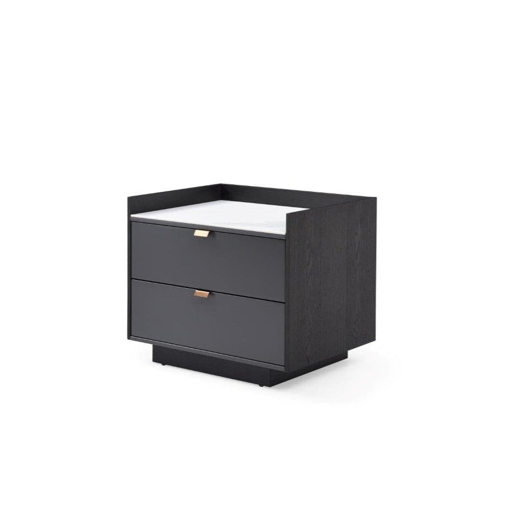 Saviour White Marble & Grey Wash Oak Bedside Table by Tommy Franks
