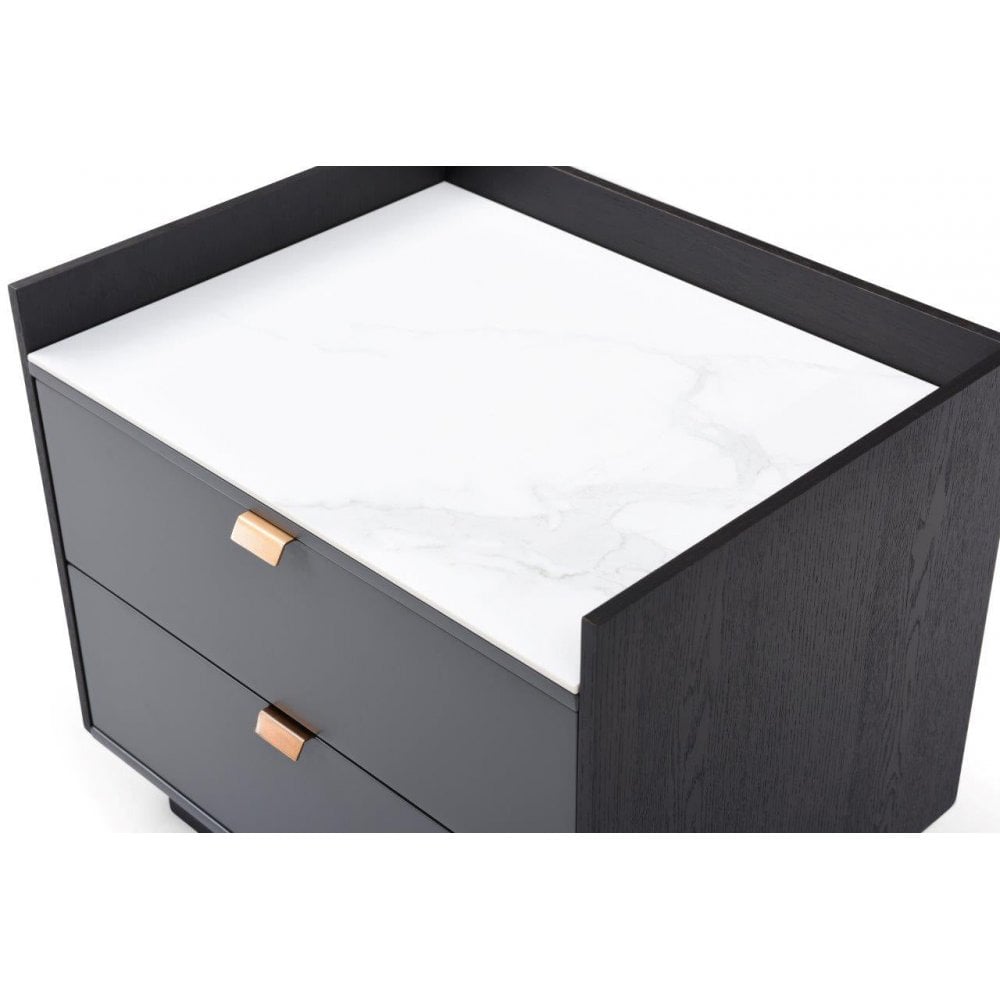 Saviour White Marble & Grey Wash Oak Bedside Table by Tommy Franks