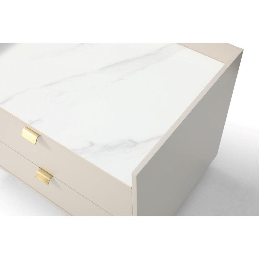 Saviour White Marble & Beige Bedside Table by Tommy Franks