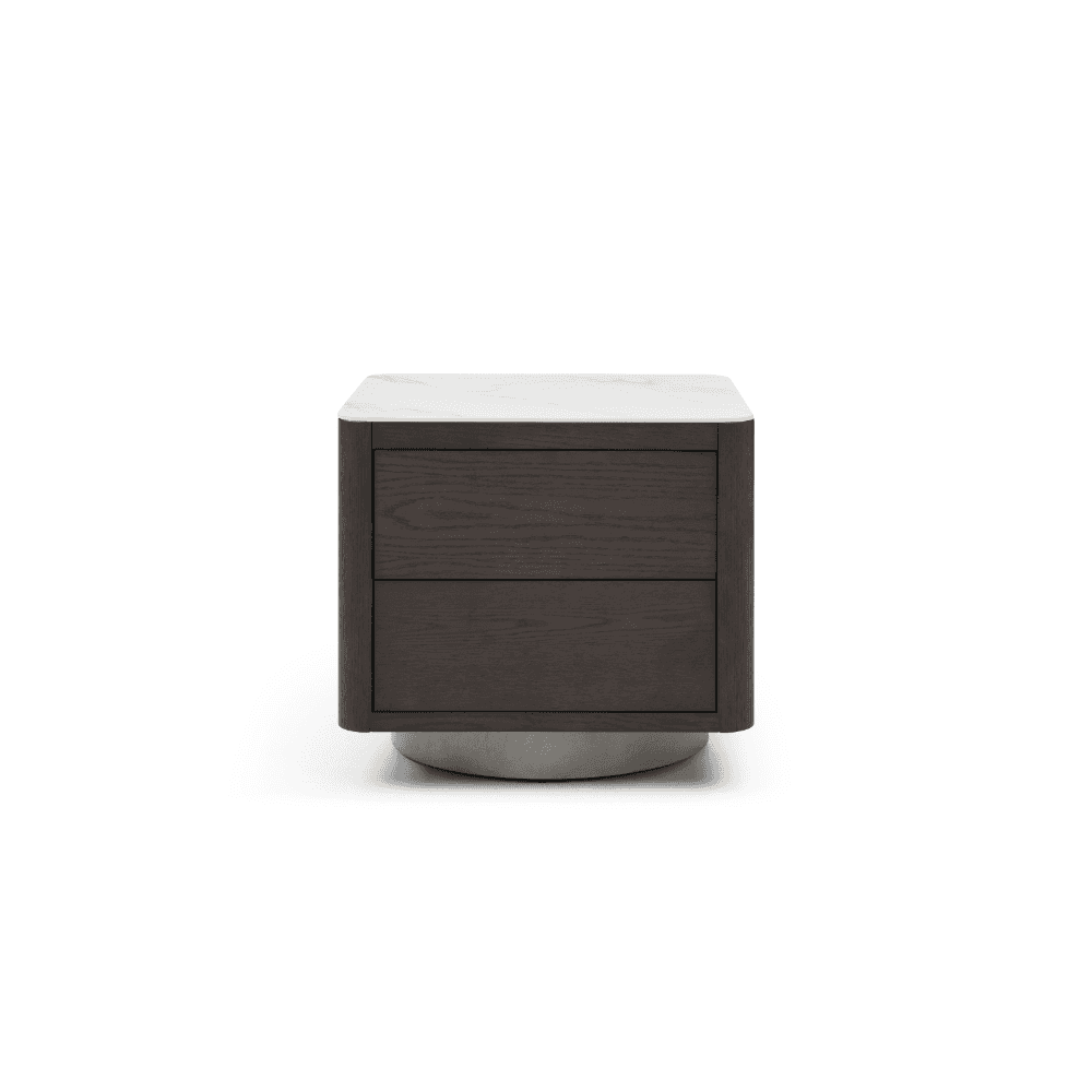 Coin Smoke Oak & Marble Bedside Table by Tommy Franks