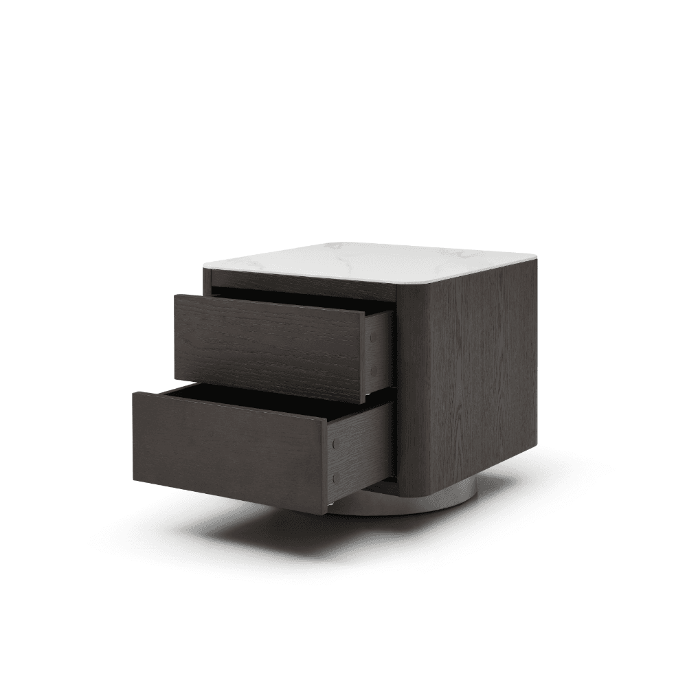 Coin Smoke Oak & Marble Bedside Table by Tommy Franks