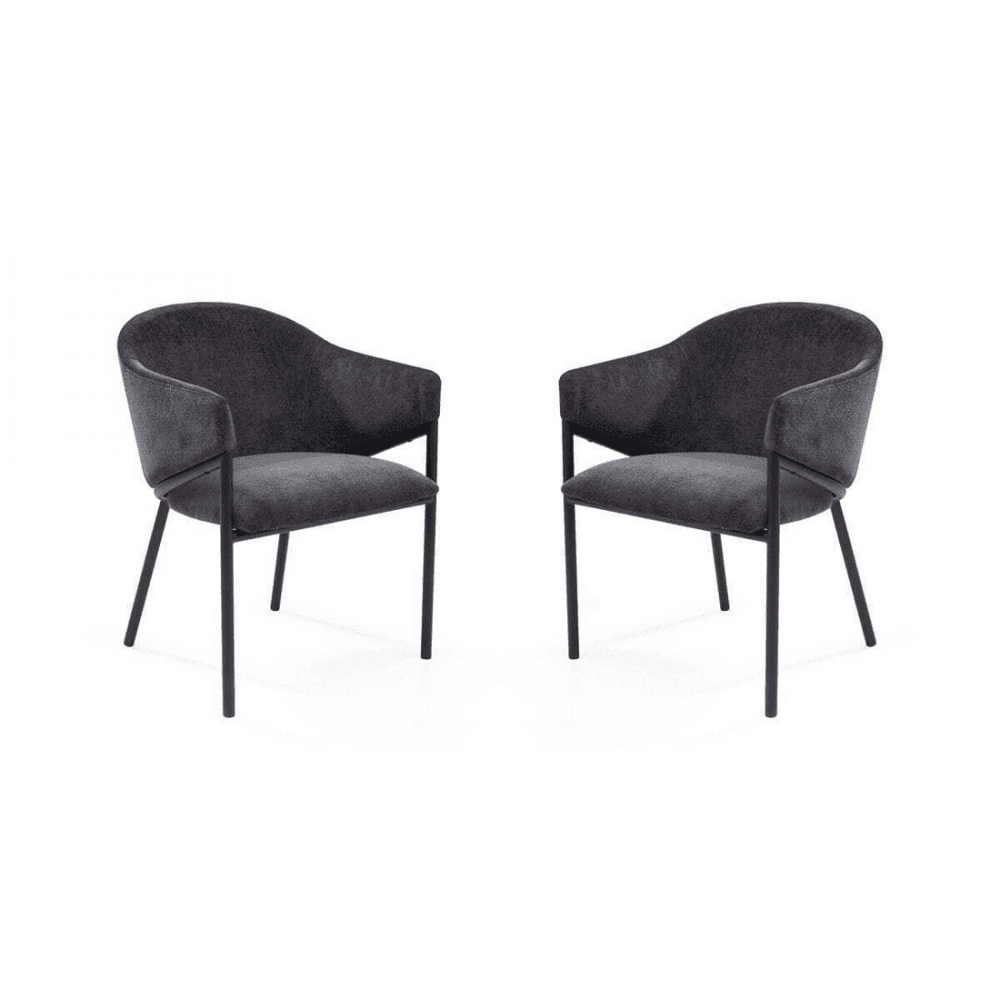 Aidan Armchairs Giselle Ebony Fabric & Black Steel Legs Set of 2 by Tommy Franks