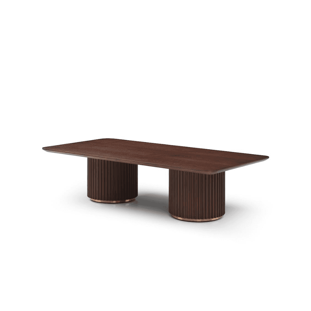Lantine Walnut & Rose Gold Double Pedestal Coffee Table by Tommy Franks