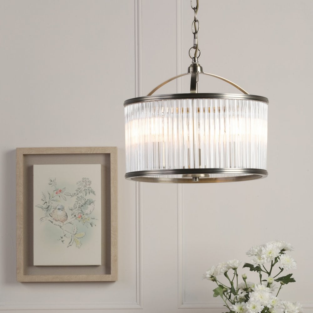 Sutton Pendant Light Matt Antique Brass & Ribbed Glass 3 Light – Cp ...