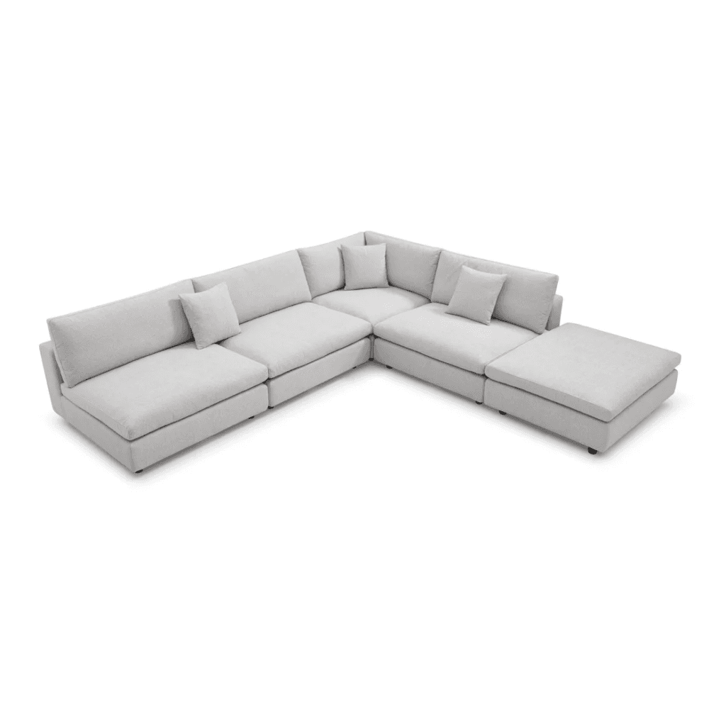 Blanco 5 Piece Avery Velour Cream Modular Sofa by Tommy Franks