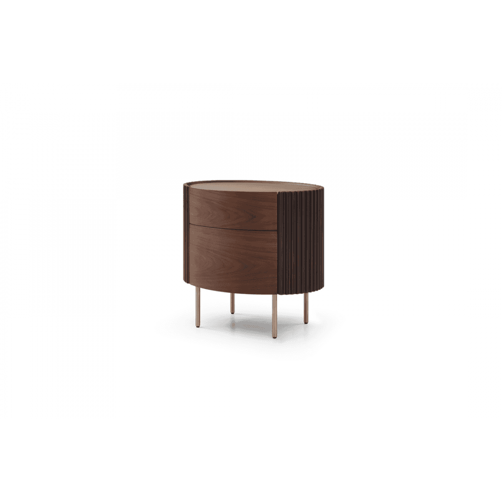 Lantine Bedside Table Walnut Wood & Brass Legs 2 Drawer by Tommy Franks