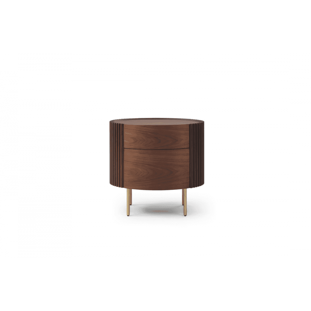 Lantine Bedside Table Walnut Wood & Brass Legs 2 Drawer by Tommy Franks