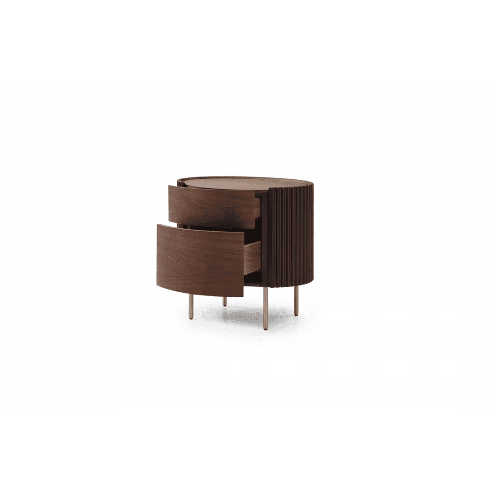 Lantine Bedside Table Walnut Wood & Brass Legs 2 Drawer by Tommy Franks
