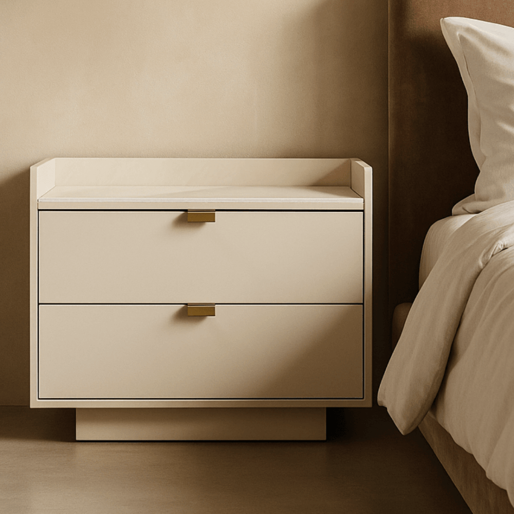 Saviour White Marble & Beige Bedside Table by Tommy Franks