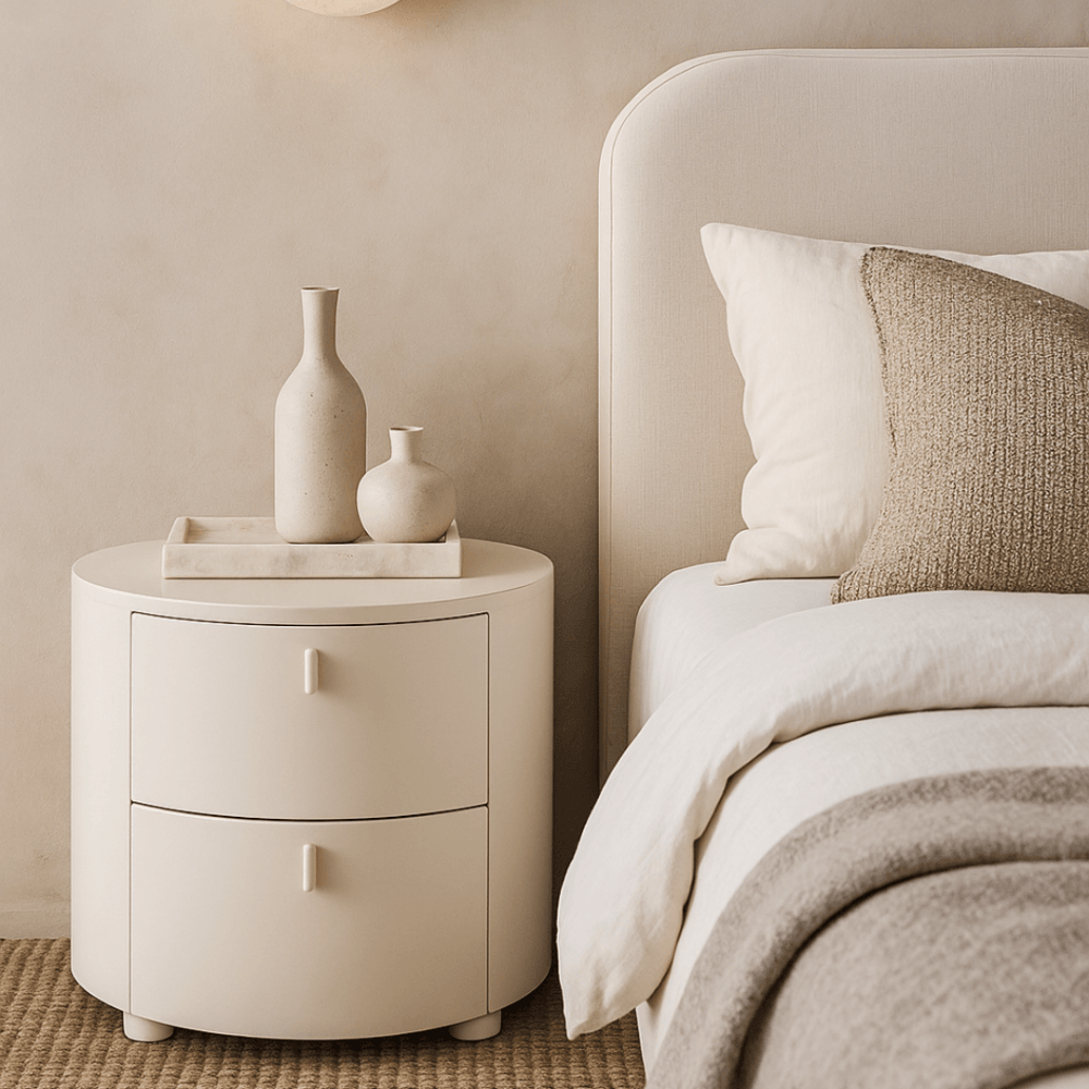 Sims Matte Beige Bedside Table by Tommy Franks