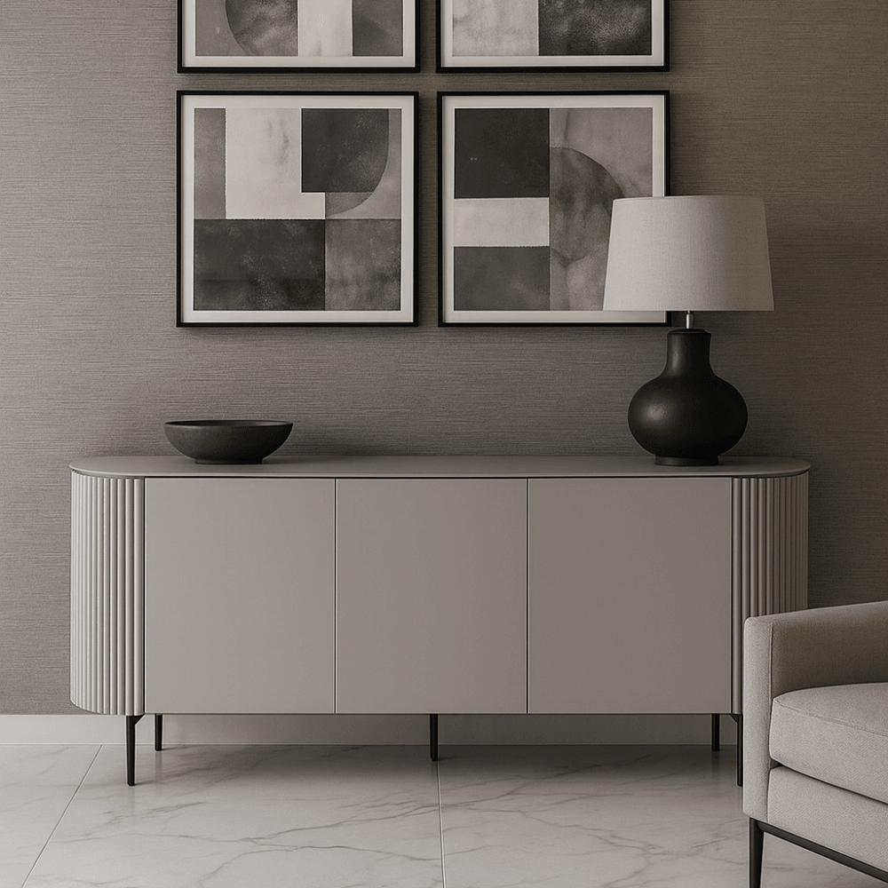 Lantine Sideboard Matte Light Grey Glass Top & Grey Lacquer Wood by Tommy Franks
