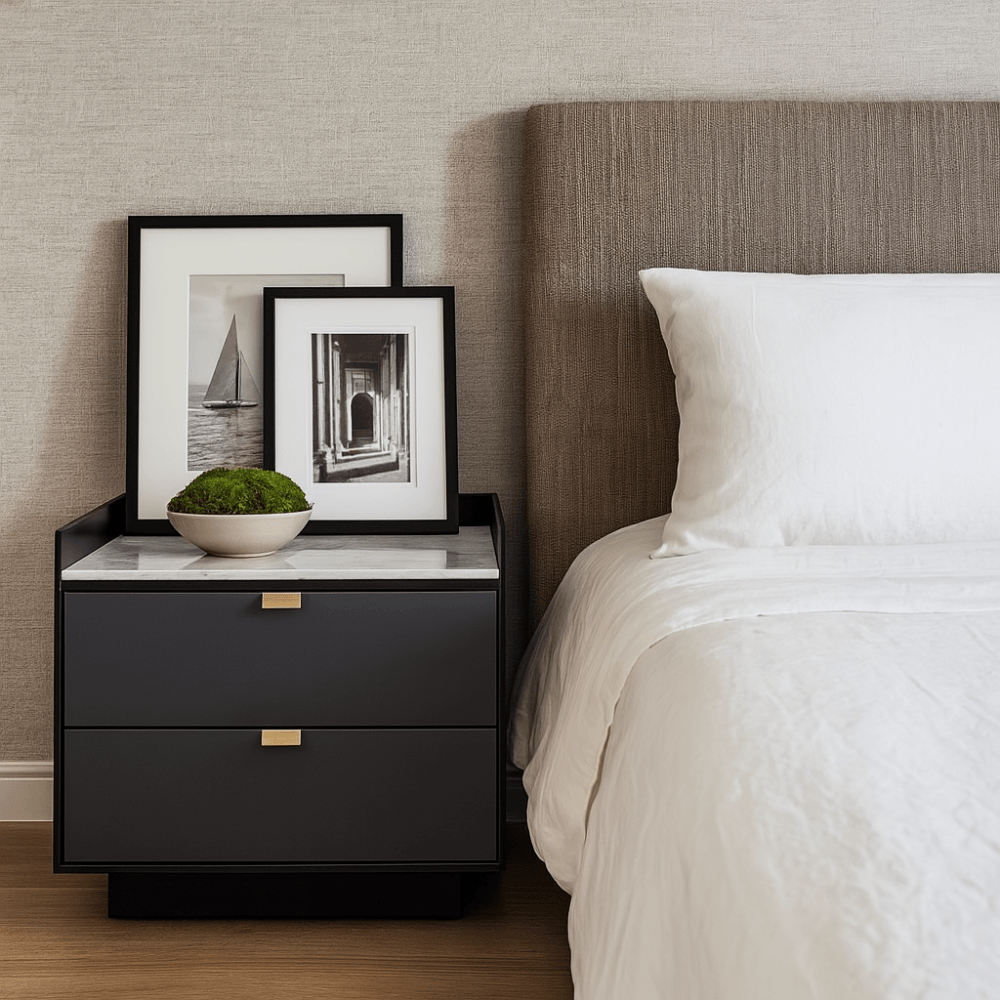 Saviour White Marble & Grey Wash Oak Bedside Table by Tommy Franks