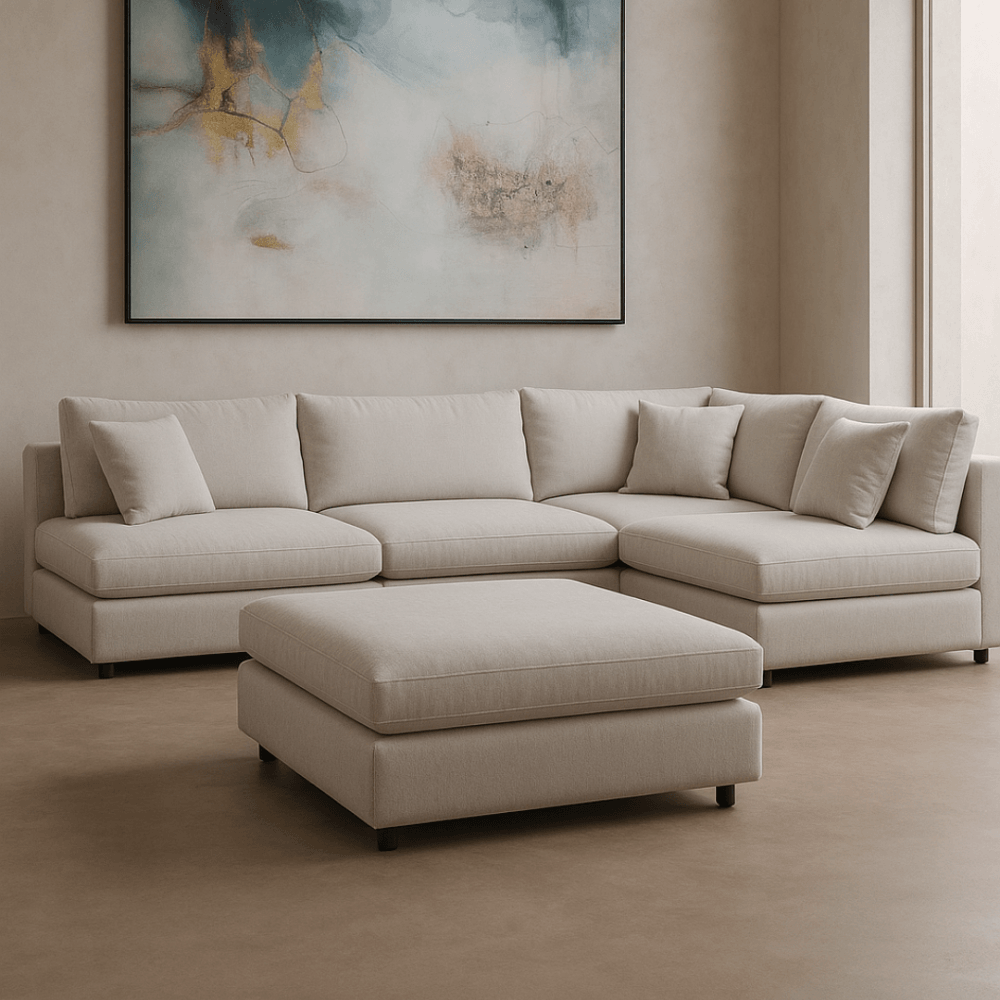 Blanco 5 Piece Avery Velour Cream Modular Sofa by Tommy Franks
