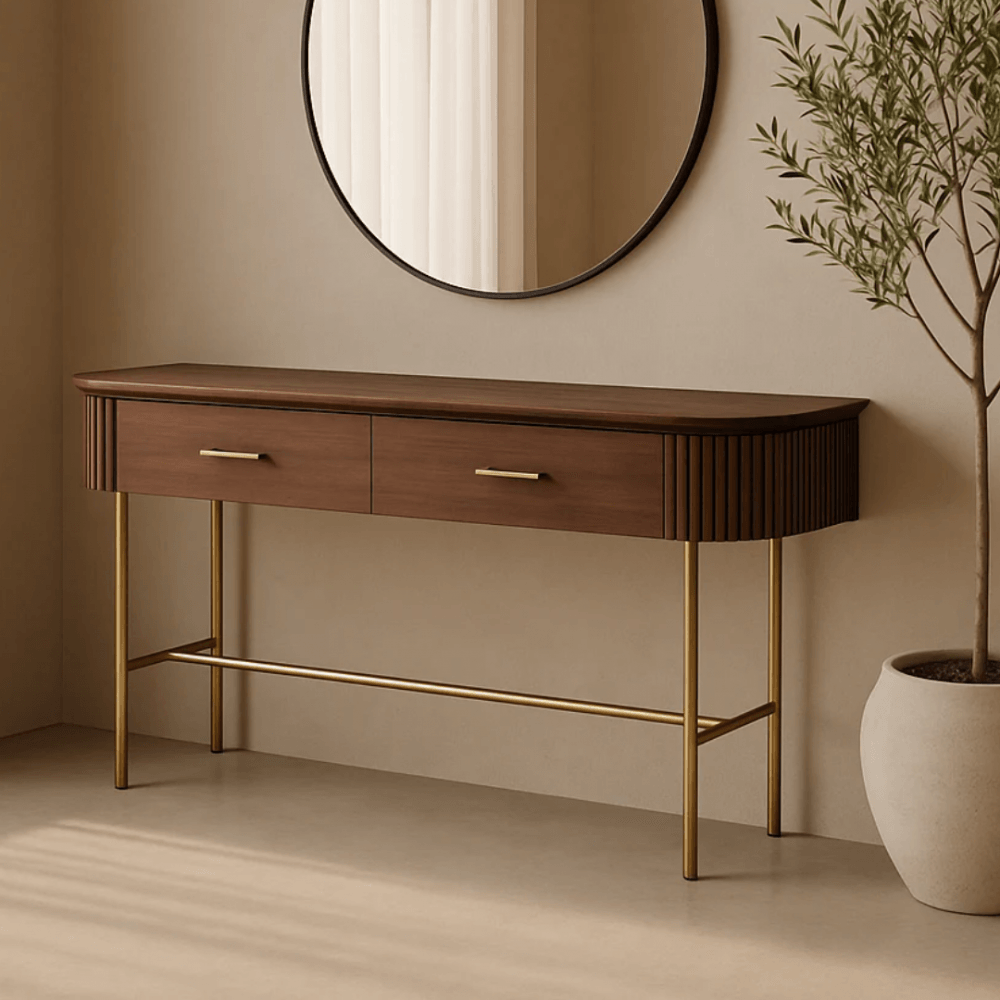 Lantine Walnut & Brass Console Table by Tommy Franks