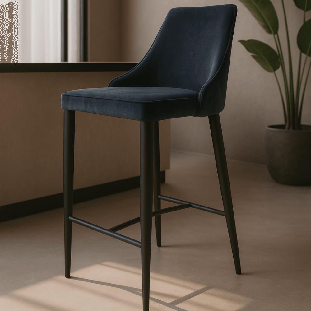 Alain Essence Grey Velvet Barstool by Tommy Franks