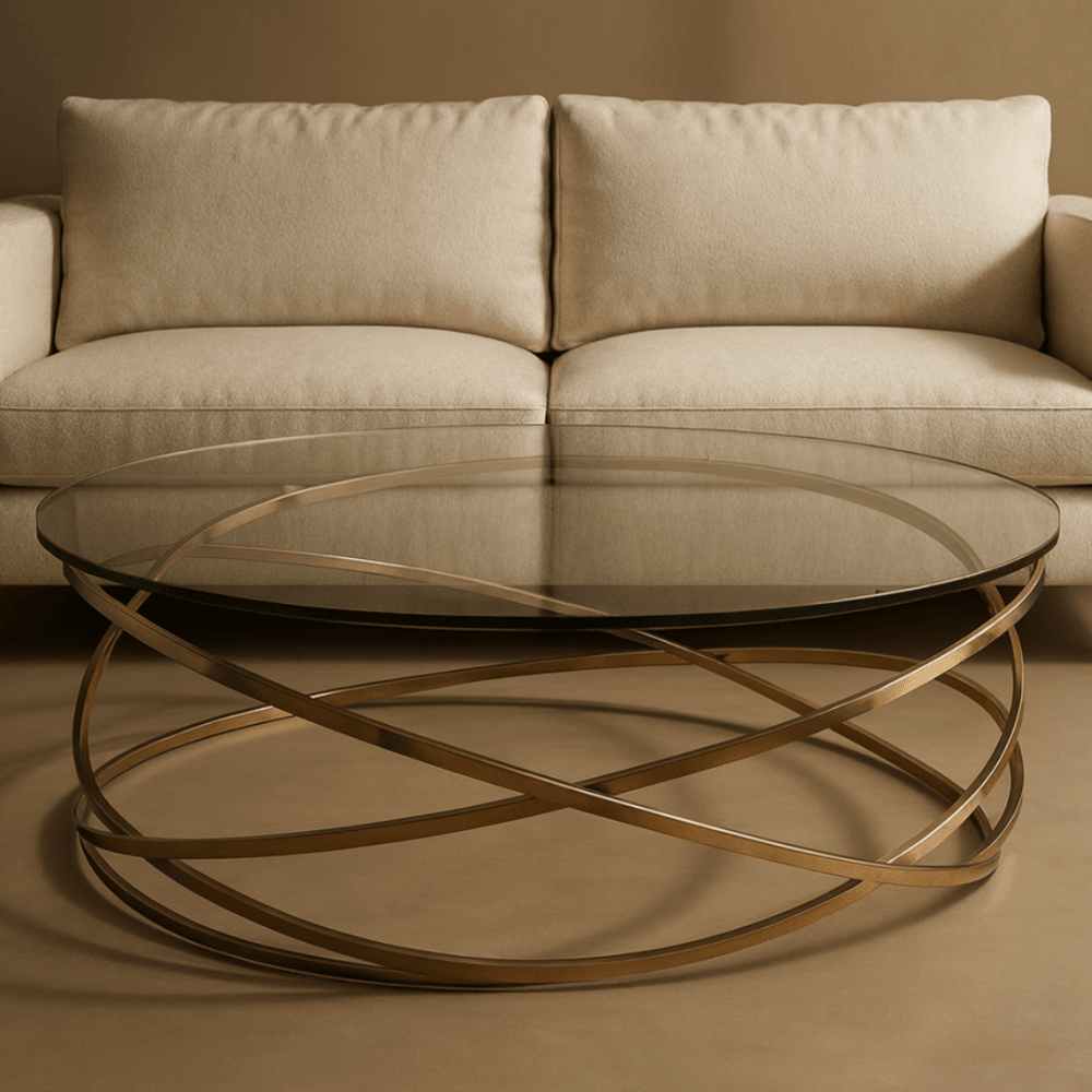 Bistro Gold Coffee Table with Glass Top by Tommy Franks