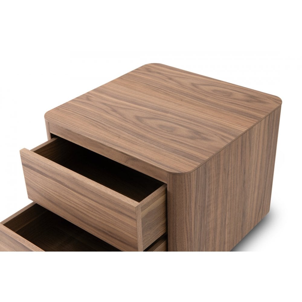 Coin Bedside Table Light Walnut Wood with Metal Base 2 Drawers by Tommy Franks