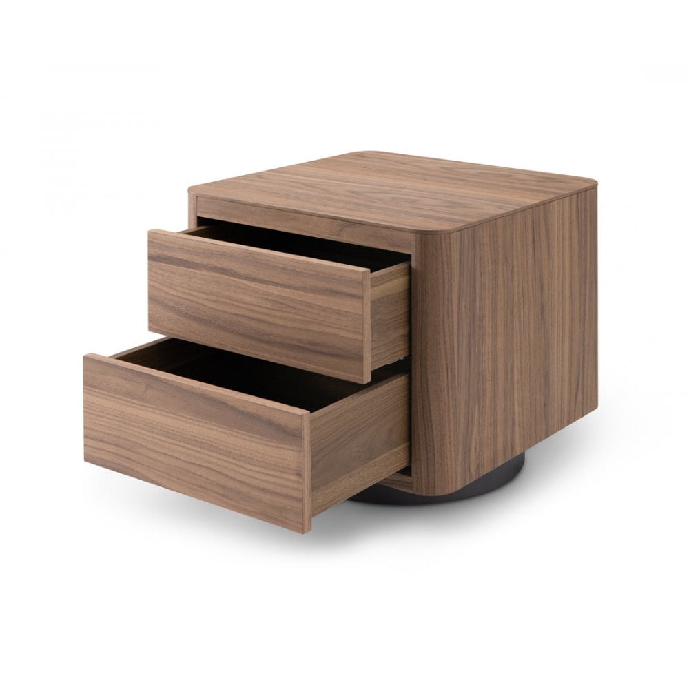 Coin Bedside Table Light Walnut Wood with Metal Base 2 Drawers by Tommy Franks