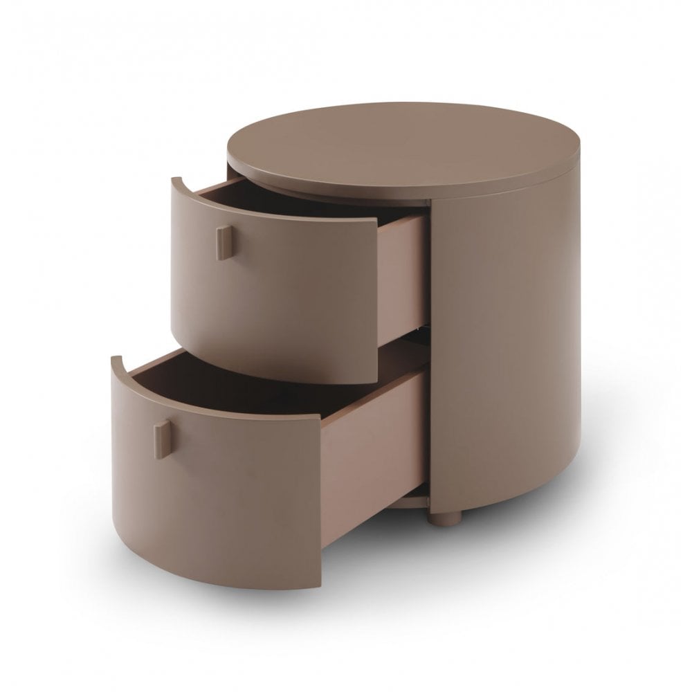 Sims Round Bedside Table Cocoa Wood 2 Drawer by Tommy Franks