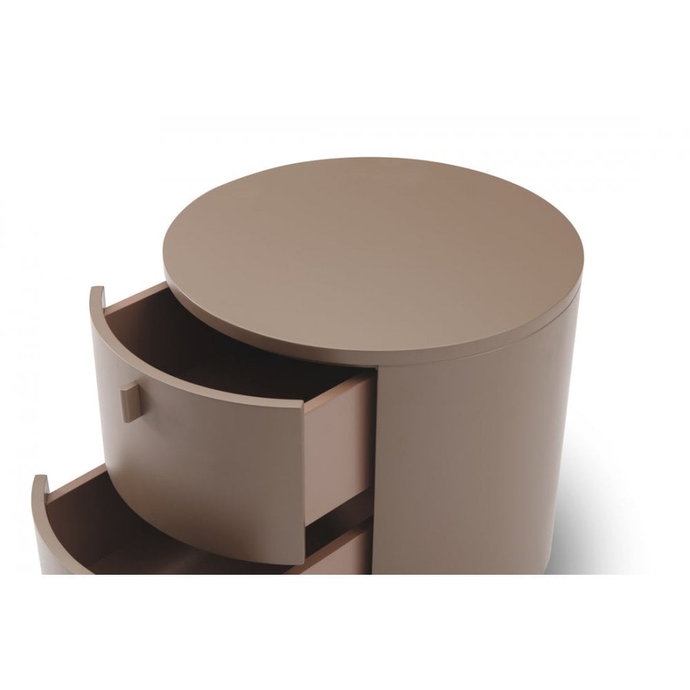 Sims Round Bedside Table Cocoa Wood 2 Drawer by Tommy Franks