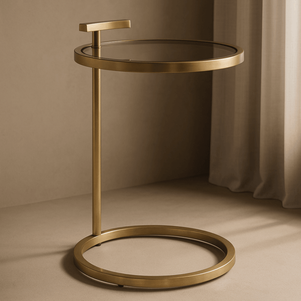 Caroll Brushed Stainless Steel Side Table with Glass Top by Tommy Franks