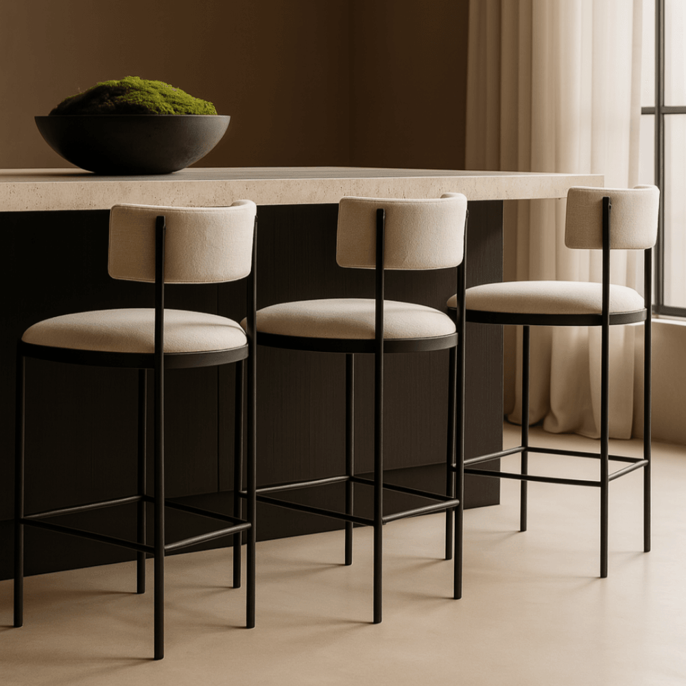Envie Giselle Grey Beige Counter Bar Stool by Tommy Franks
