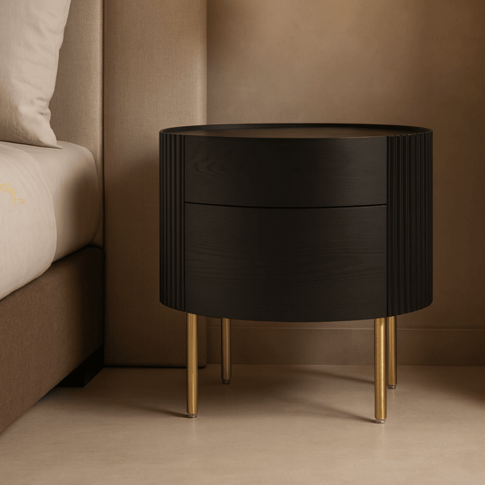 Lantine Black Oak & Brass Bedside Table by Tommy Franks