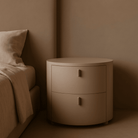 Sims Round Bedside Table Verde Green Wood 2 Drawers by Tommy Franks