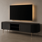 Lantine TV Media Unit Black Oak & Brass with Brass Handles & Legs by Tommy Franks