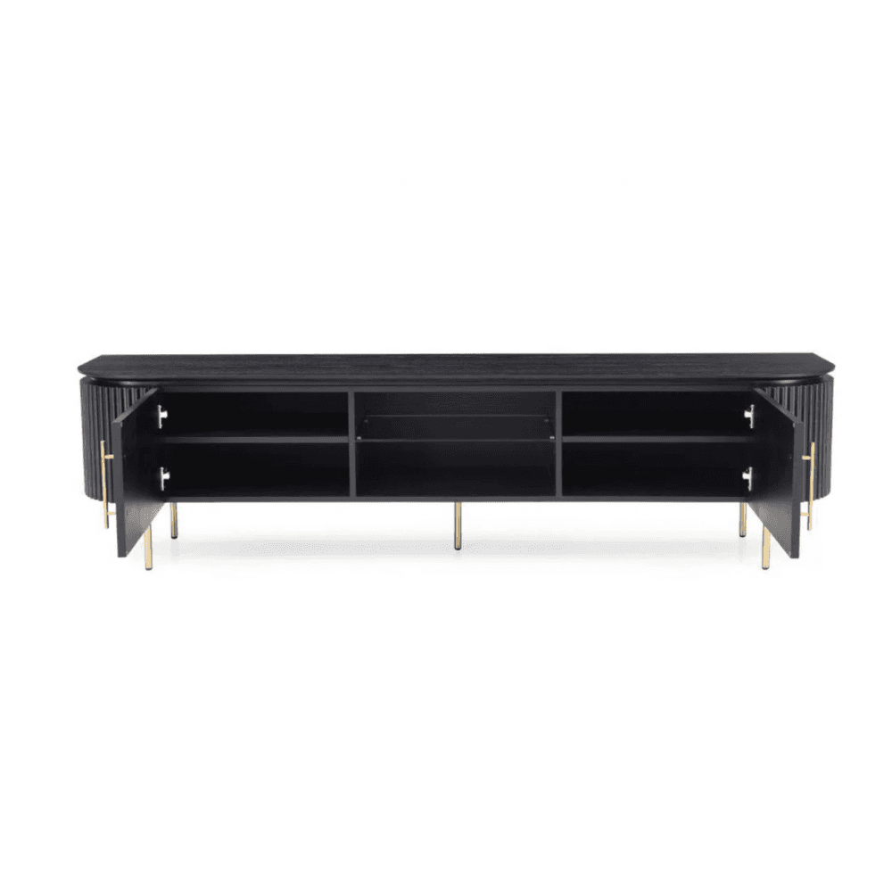 Lantine TV Media Unit Black Oak & Brass with Brass Handles & Legs by Tommy Franks