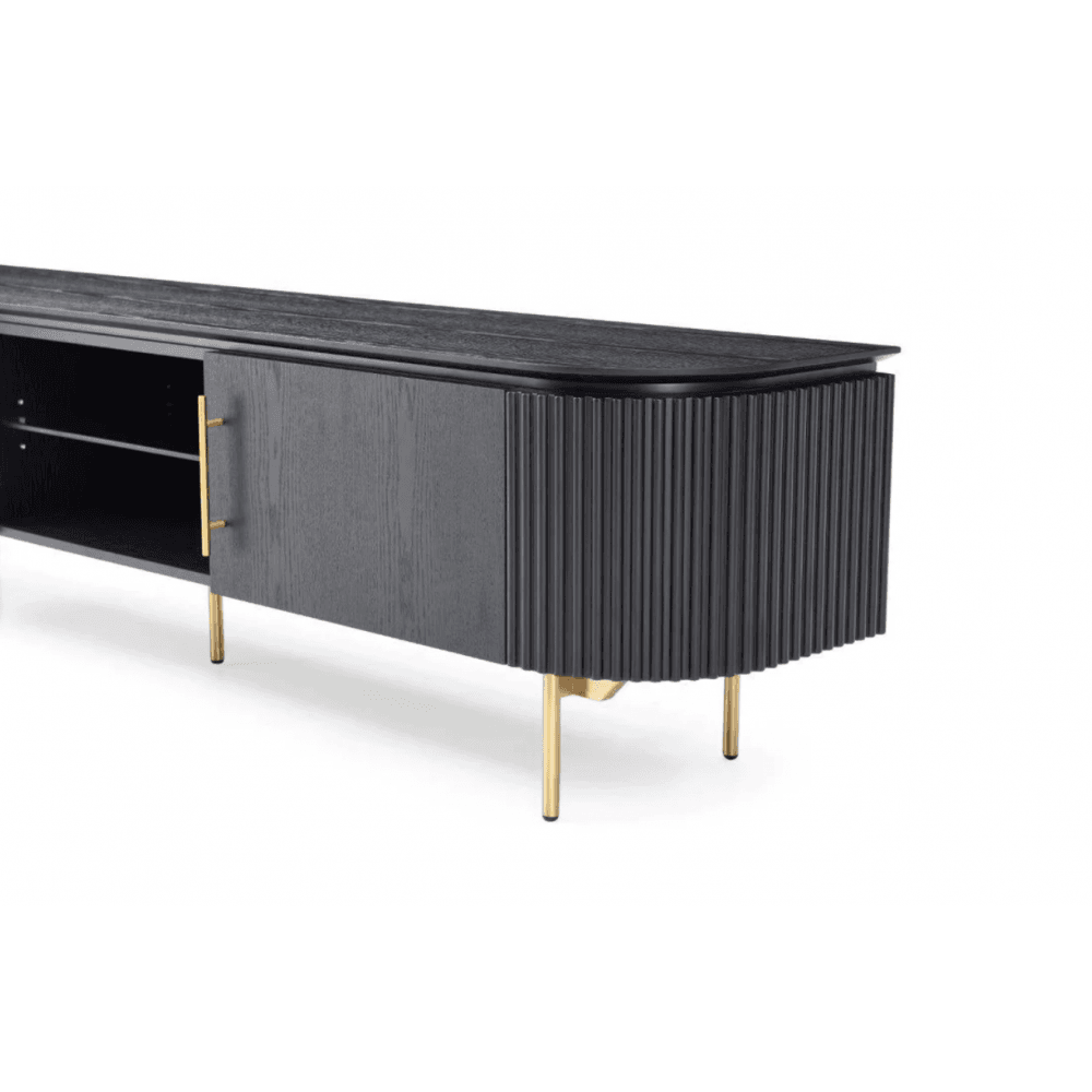 Lantine TV Media Unit Black Oak & Brass with Brass Handles & Legs by Tommy Franks