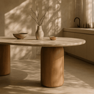 Basilca Walnut Wood & Travertine Dining Table by Tommy Franks
