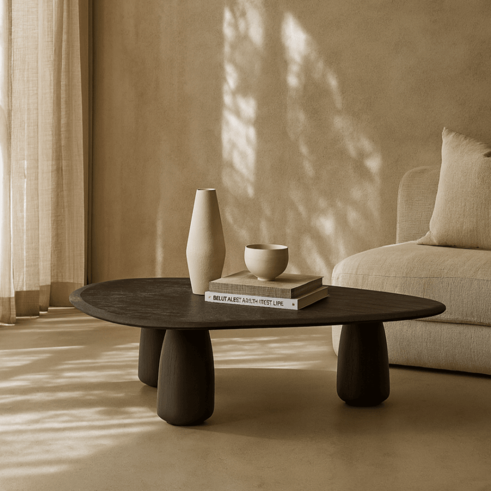 Basilca Matte Black Wood Coffee Table by Tommy Franks